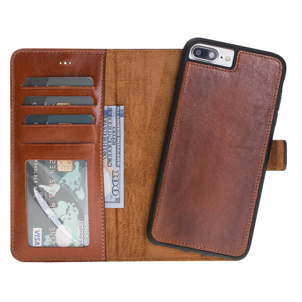 iPhone 8 Plus / 7 Plus Russet Leather Detachable 2-in-1 Wallet Case with Card Holder and MagSafe - Hardiston - 1