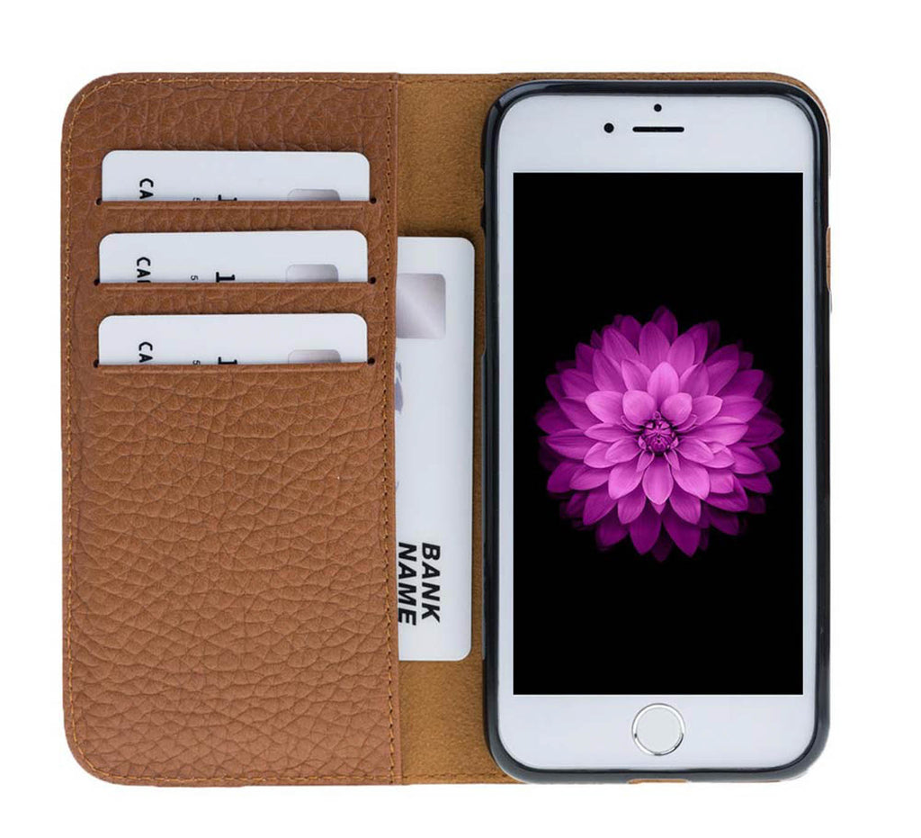 iPhone 8 Plus / 7 Plus Tan Leather Folio 2-in-1 Wallet Case with Card Holder and MagSafe - Hardiston - 1