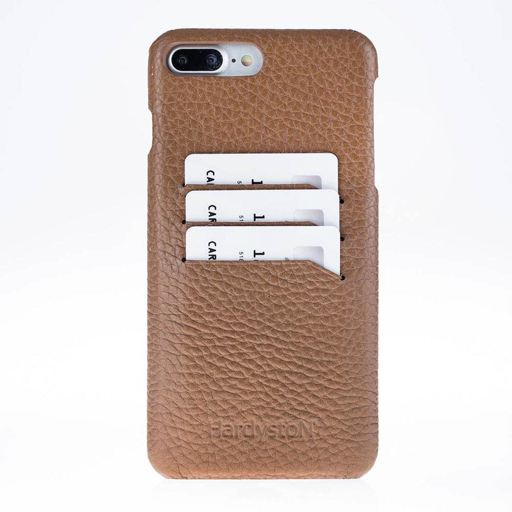 iPhone 8 Plus / 7 Plus Dark Tan Leather Snap-On Case with Card Holder - Hardiston - 2