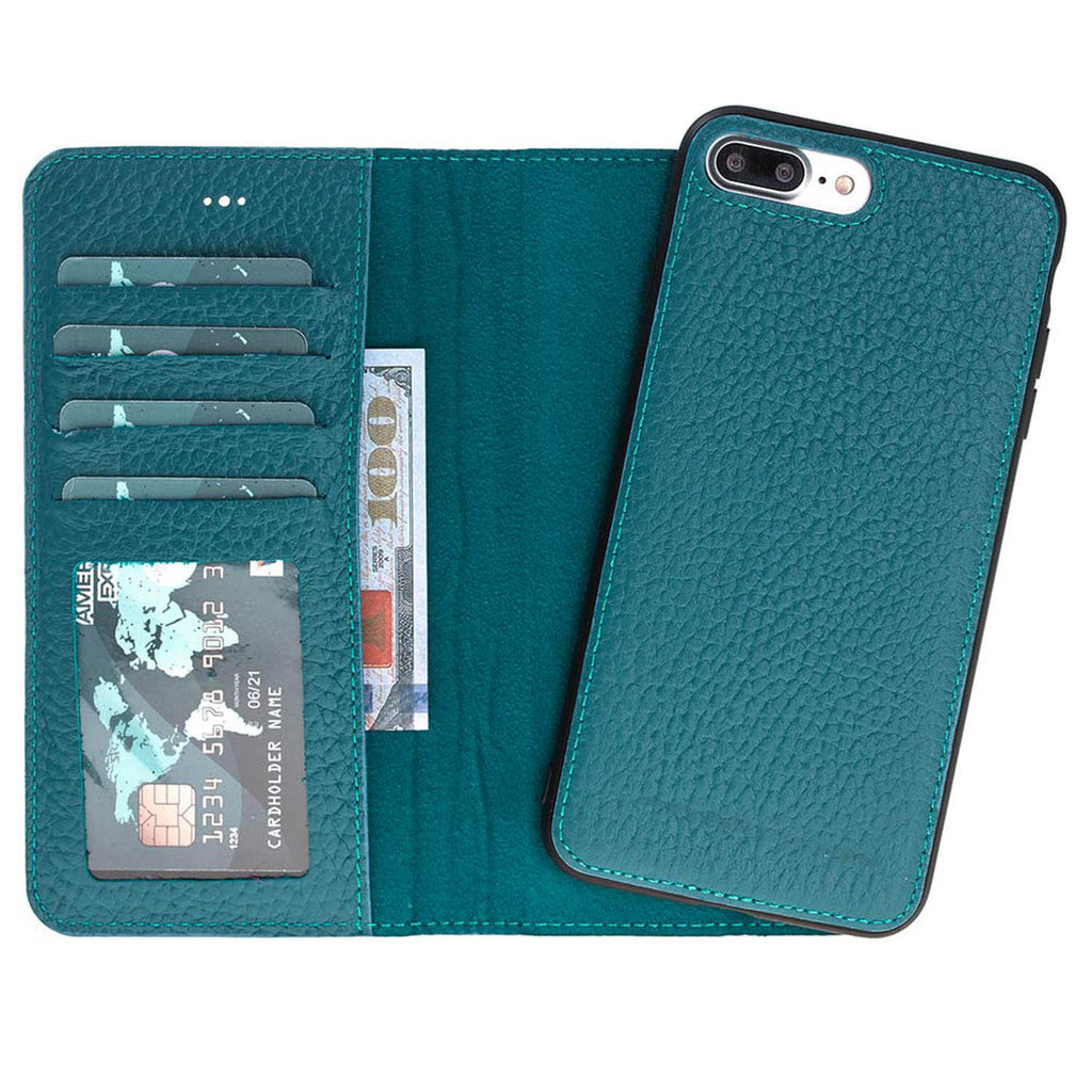 iPhone 8 Plus / 7 Plus Turquoise Leather Detachable 2-in-1 Wallet Case with Card Holder and MagSafe - Hardiston - 1
