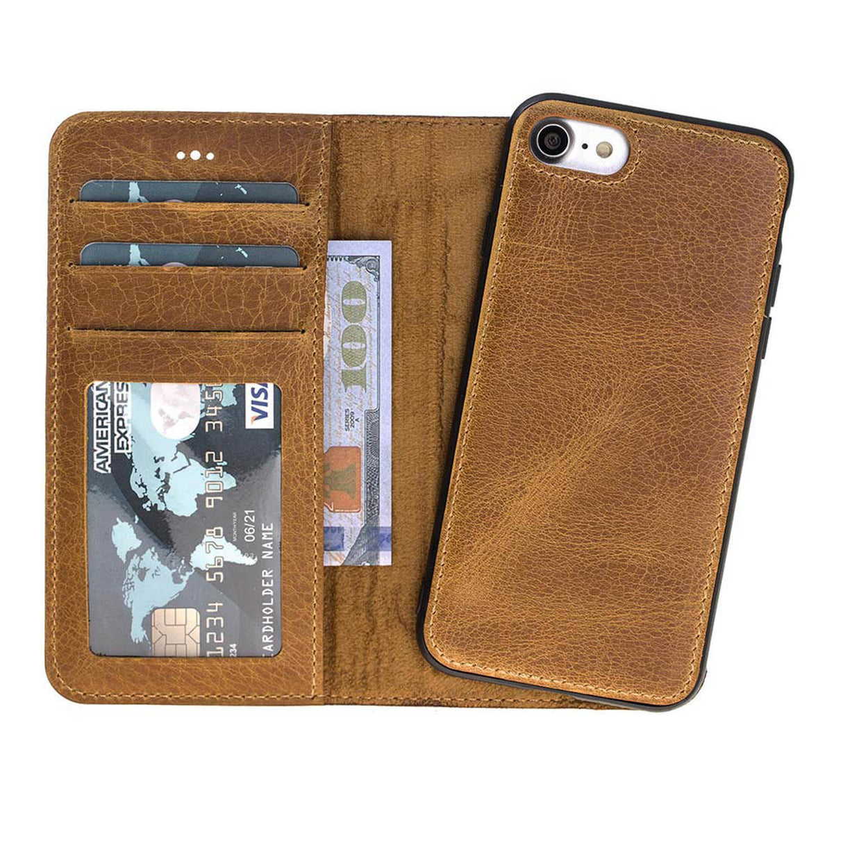 iPhone SE / 8 / 7 Amber Leather Detachable 2-in-1 Wallet Case with Card Holder - Hardiston - 1