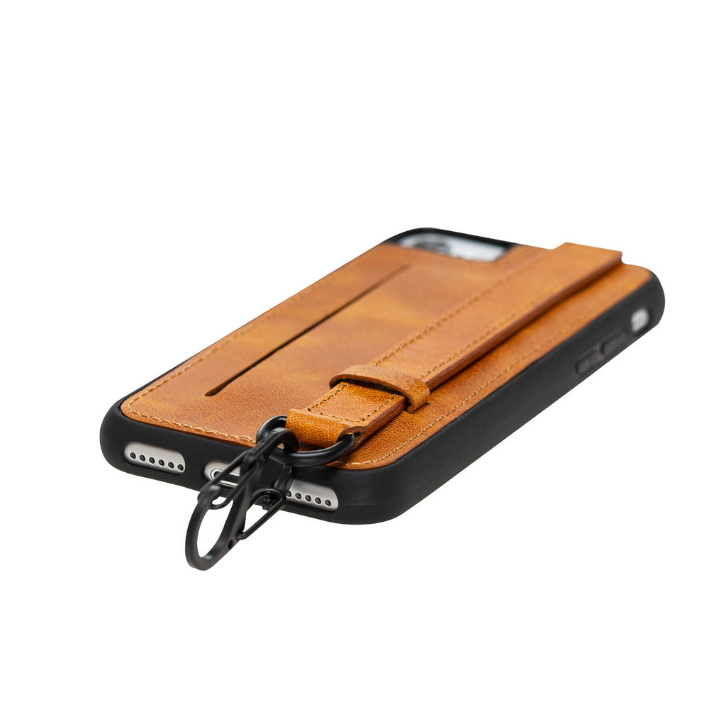 iPhone SE / 8 / 7 Amber Leather Snap On Card Holder Case with Back Strap - Hardiston - 5