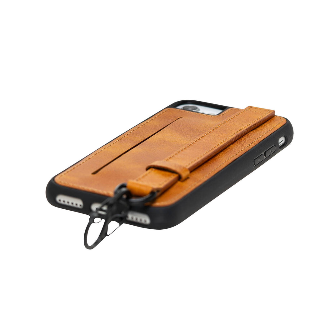 iPhone SE / 8 / 7 Amber Leather Snap On Card Holder Case with Back Strap - Hardiston - 6