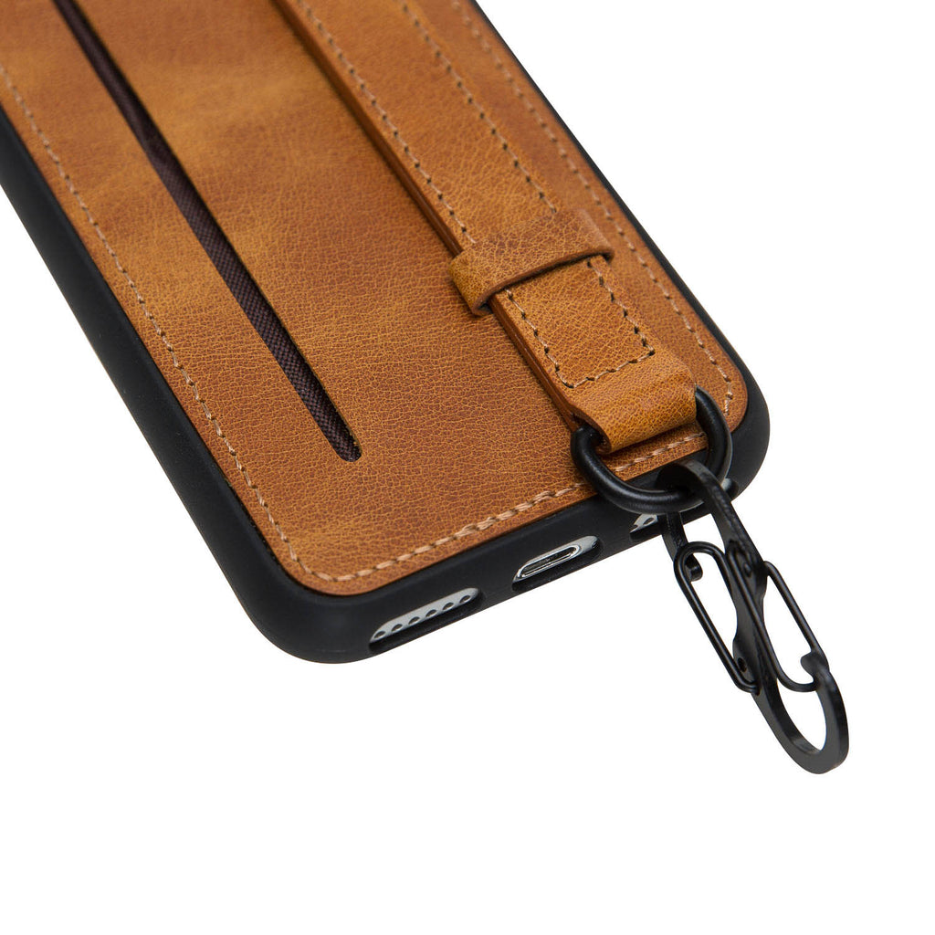 iPhone SE / 8 / 7 Amber Leather Snap On Card Holder Case with Back Strap - Hardiston - 8