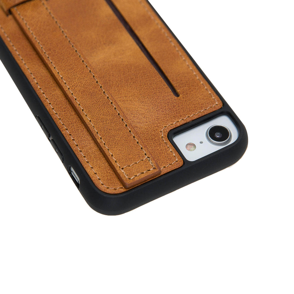 iPhone SE / 8 / 7 Amber Leather Snap On Card Holder Case with Back Strap - Hardiston - 9