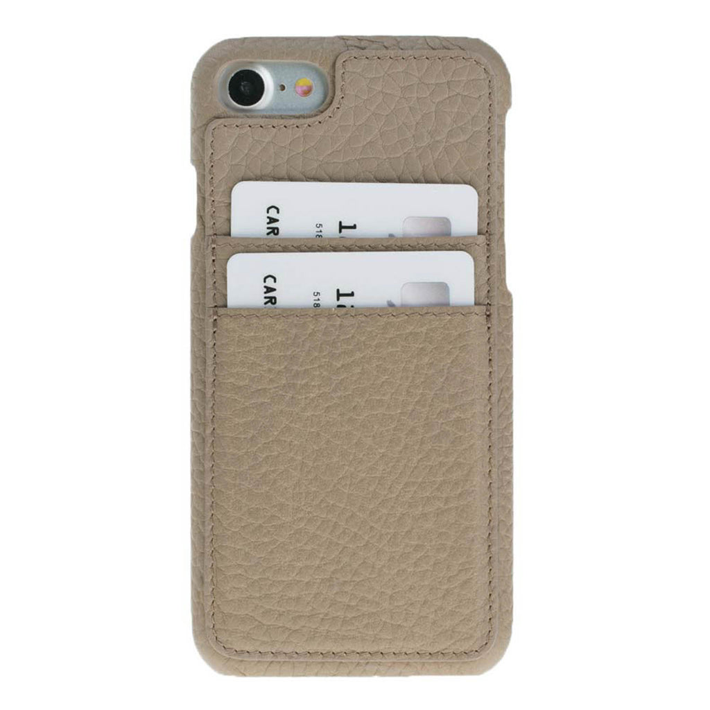iPhone SE / 8 / 7 Beige Leather Snap-On Case with Card Holder - Hardiston - 1