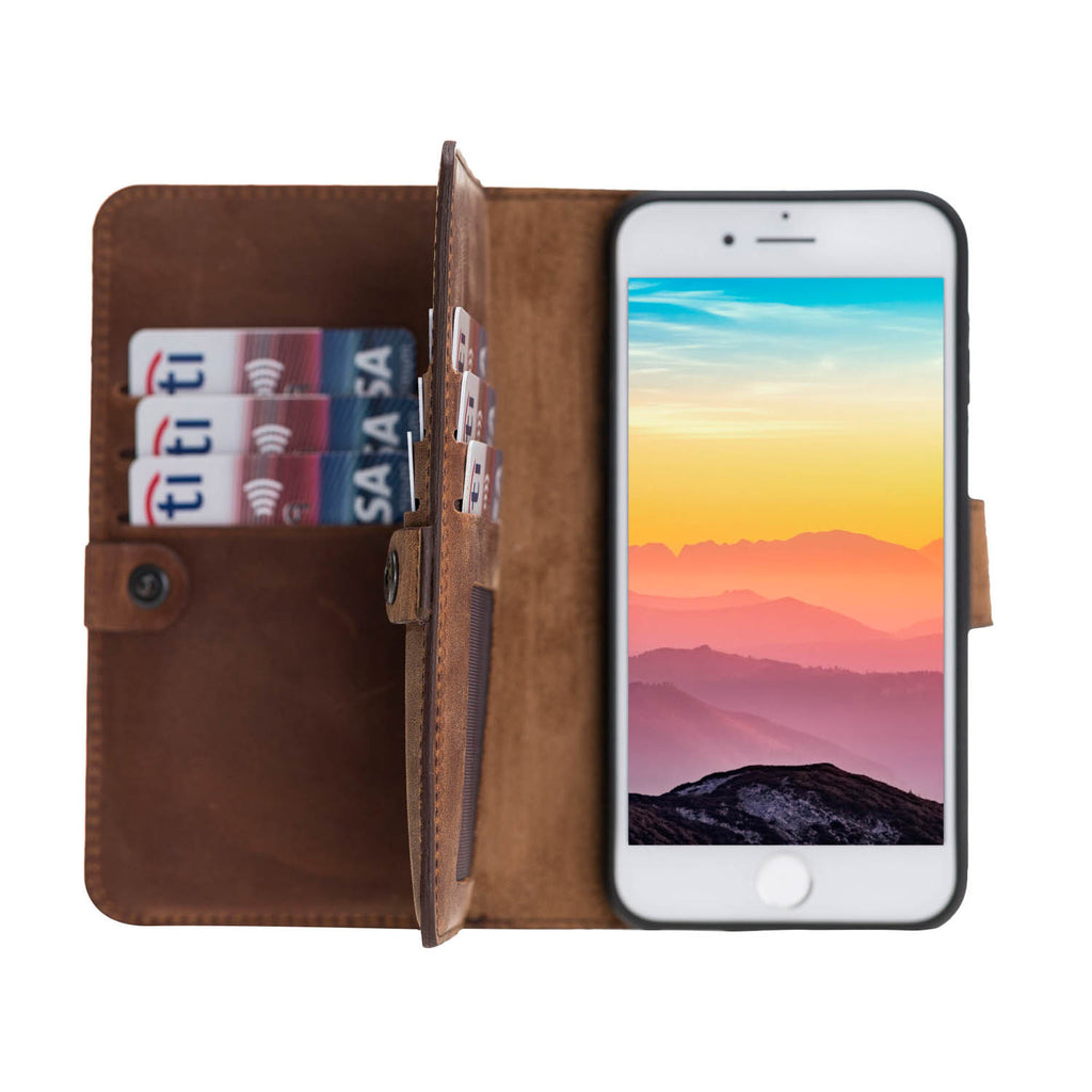 iPhone SE / 8 / 7 Brown Leather Detachable Dual 2-in-1 Wallet Case with Card Holder - Hardiston - 1