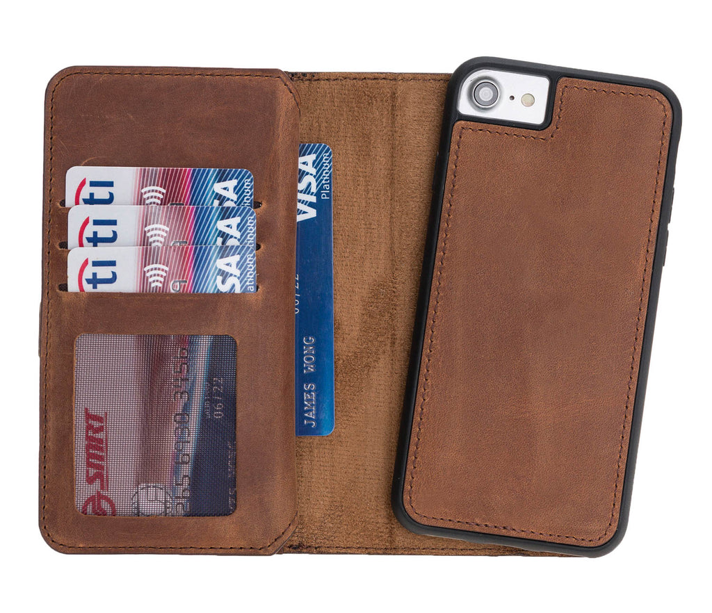 iPhone SE / 8 / 7 Brown Leather Detachable Dual 2-in-1 Wallet Case with Card Holder - Hardiston - 3
