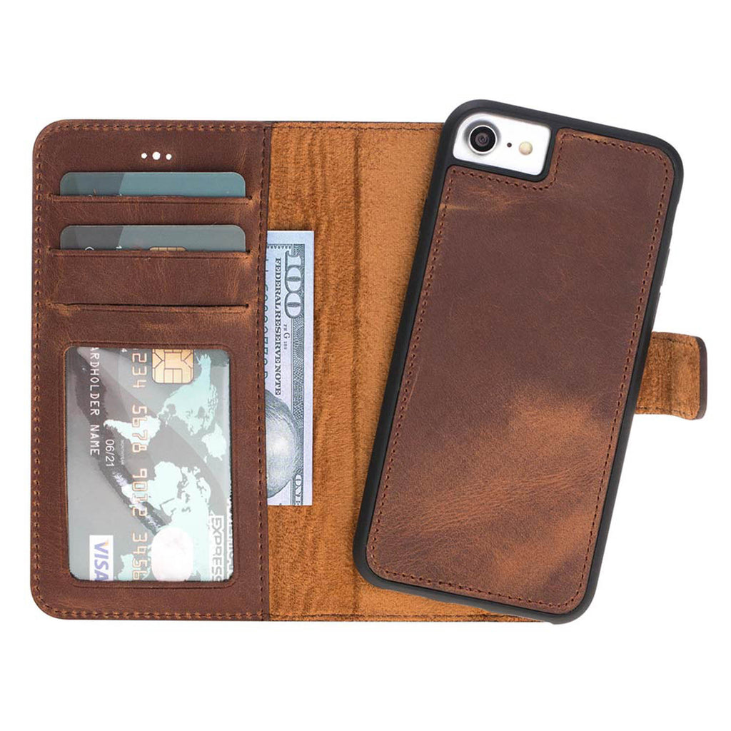 iPhone SE / 8 / 7 Brown Leather Detachable 2-in-1 Wallet Case with Card Holder - Hardiston - 1