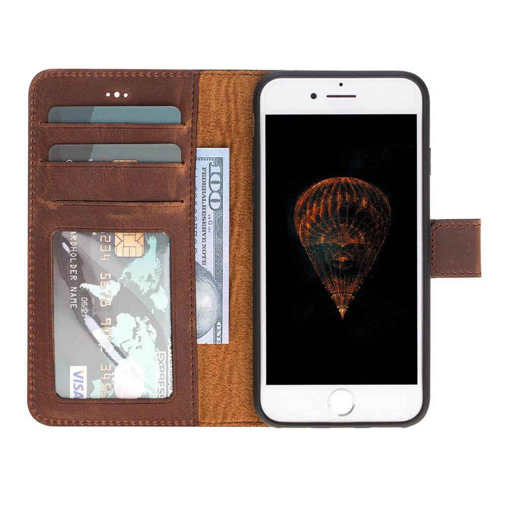 iPhone SE / 8 / 7 Brown Leather Detachable 2-in-1 Wallet Case with Card Holder - Hardiston - 2