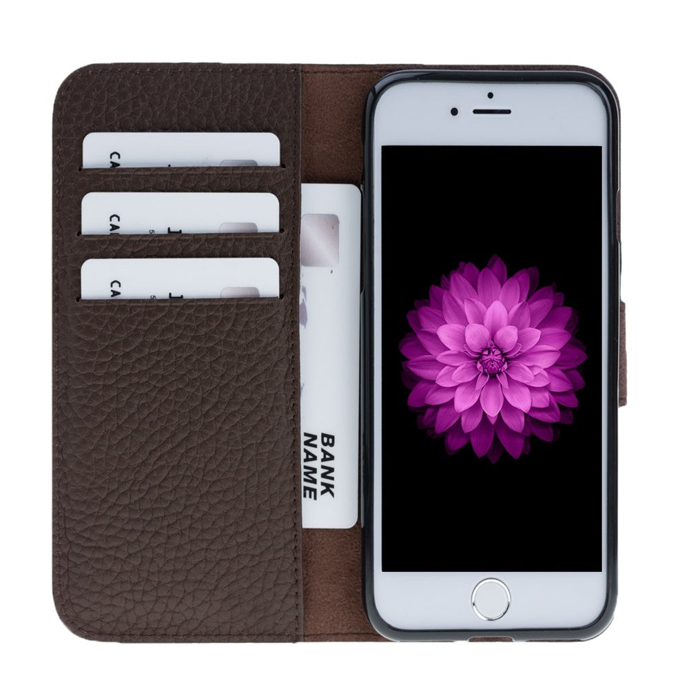 iPhone SE / 8 / 7 Brown Leather Folio 2-in-1 Wallet Case with Card Holder - Hardiston - 1