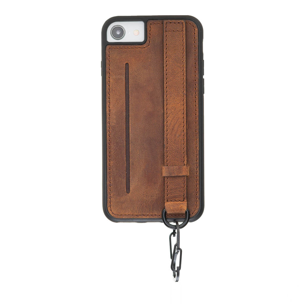 iPhone SE / 8 / 7 Brown Leather Snap On Card Holder Case with Back Strap - Hardiston - 2