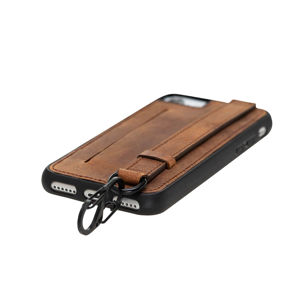iPhone SE / 8 / 7 Brown Leather Snap On Card Holder Case with Back Strap - Hardiston - 5
