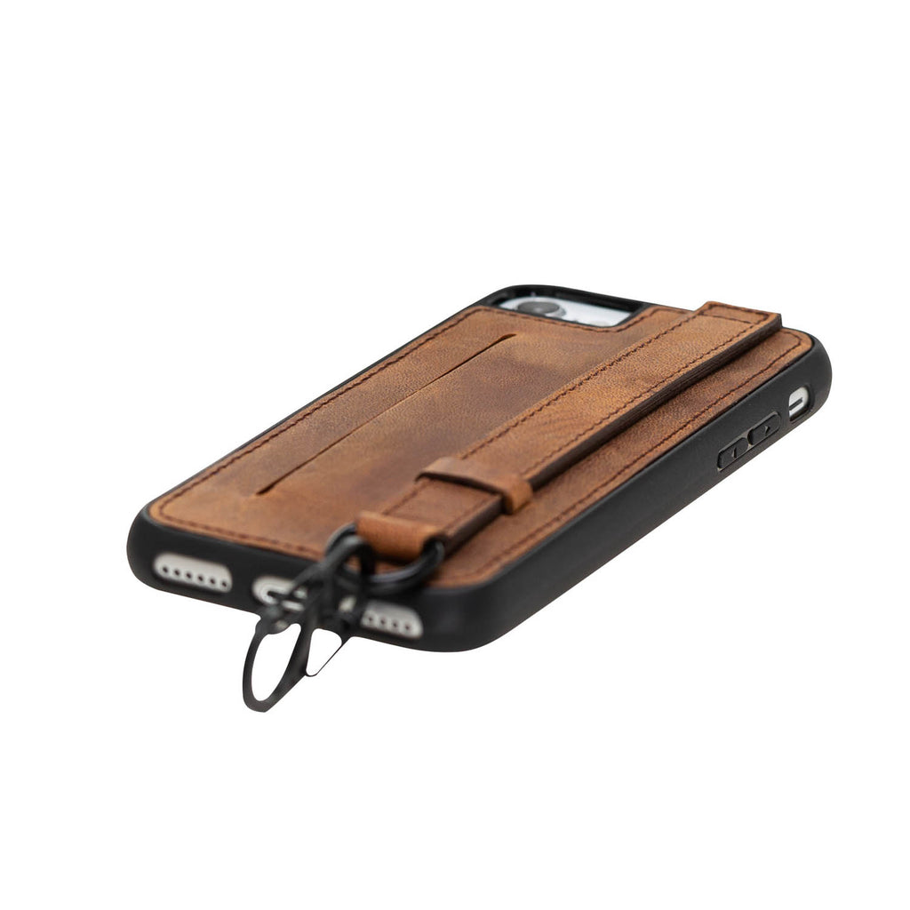 iPhone SE / 8 / 7 Brown Leather Snap On Card Holder Case with Back Strap - Hardiston - 6