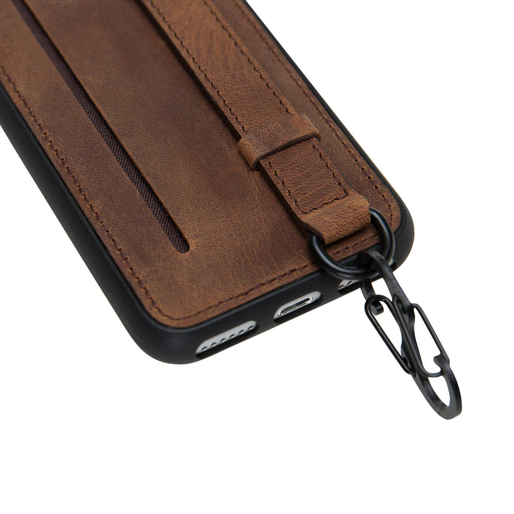 iPhone SE / 8 / 7 Brown Leather Snap On Card Holder Case with Back Strap - Hardiston - 8