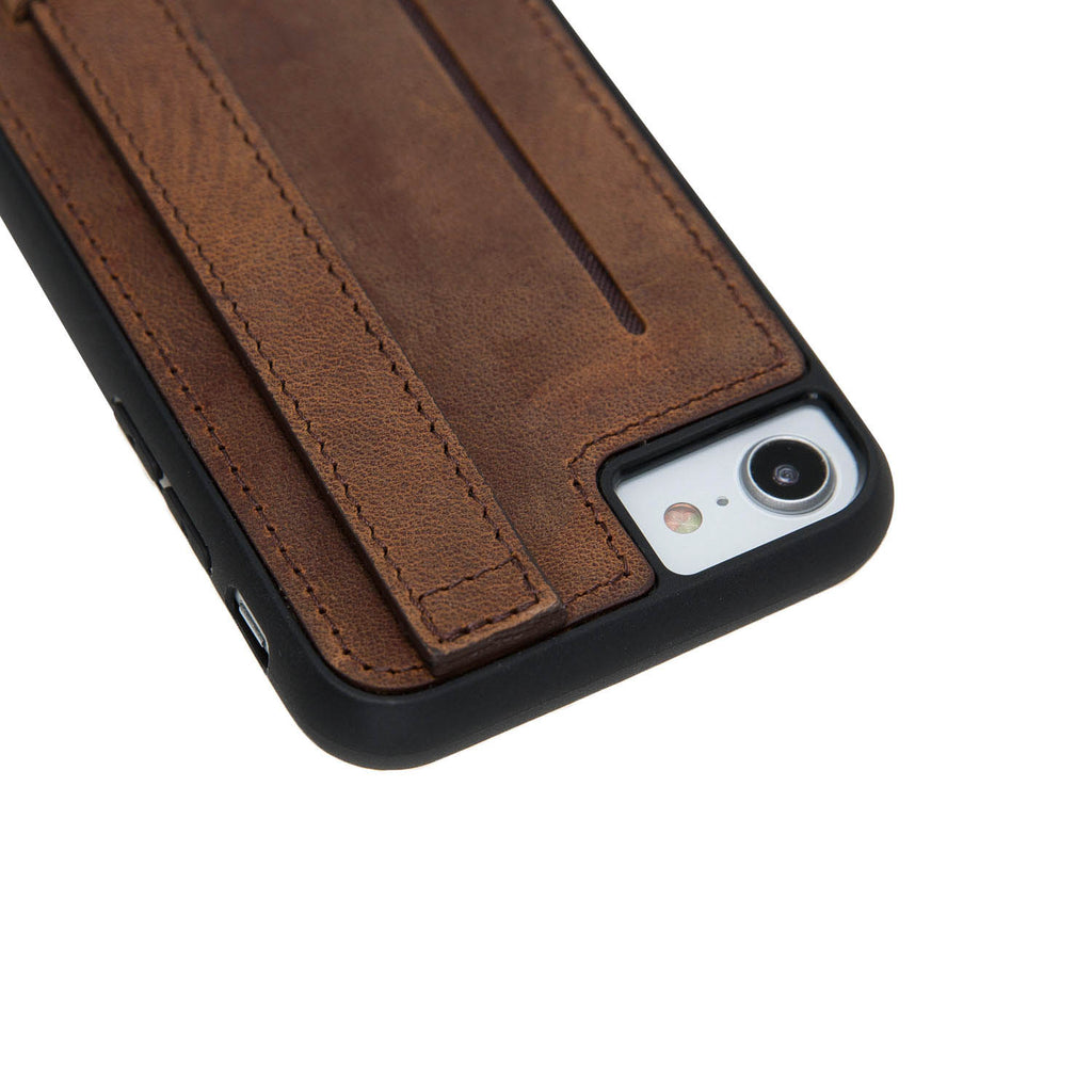 iPhone SE / 8 / 7 Brown Leather Snap On Card Holder Case with Back Strap - Hardiston - 9