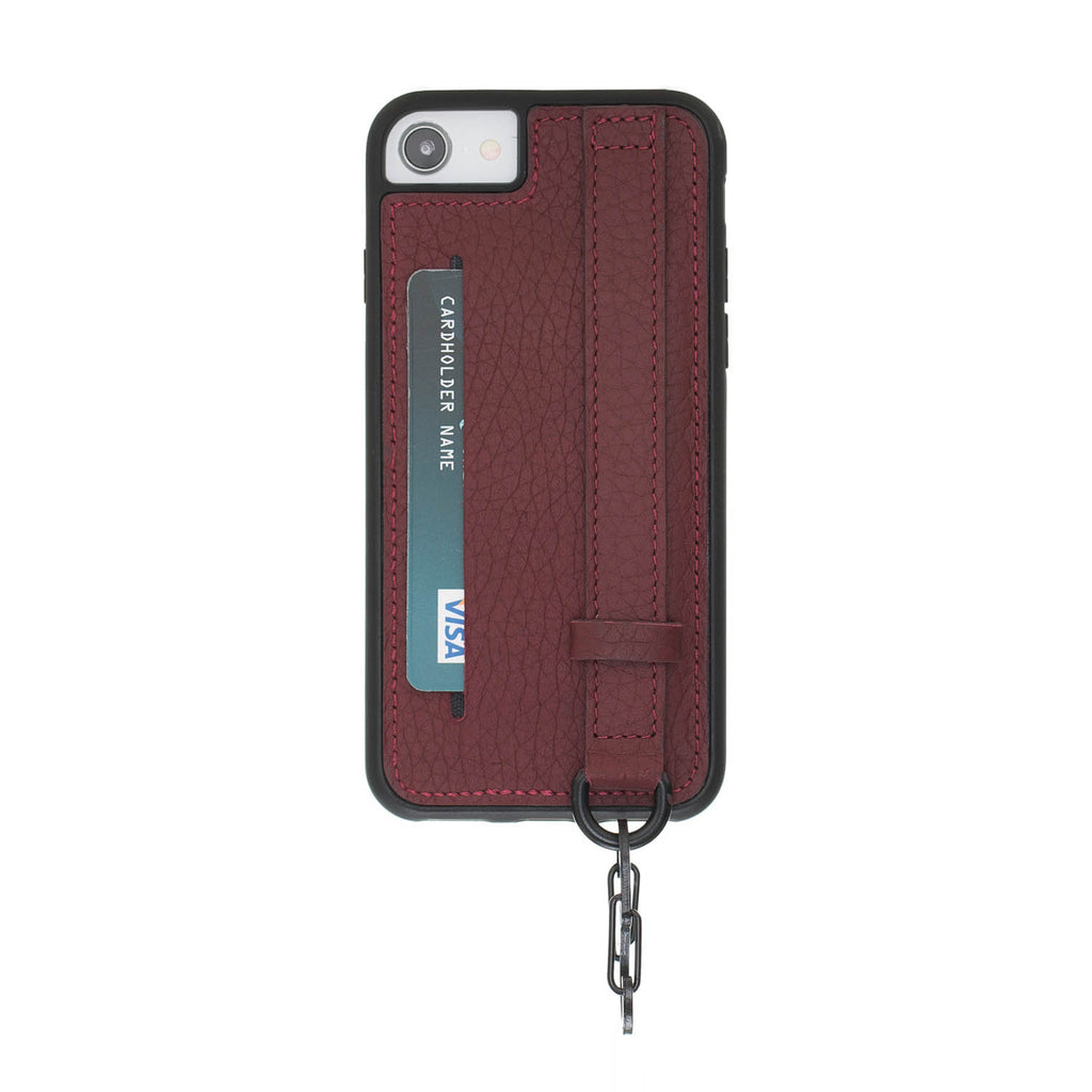 iPhone SE / 8 / 7 Burgundy Leather Snap On Card Holder Case with Back Strap - Hardiston - 1