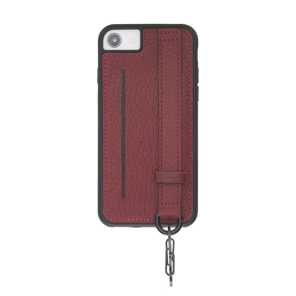 iPhone SE / 8 / 7 Burgundy Leather Snap On Card Holder Case with Back Strap - Hardiston - 2