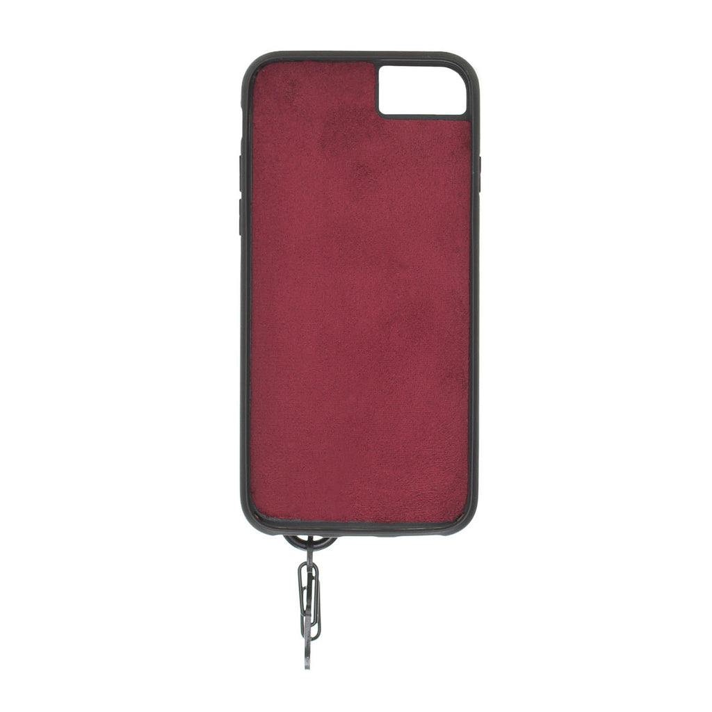 iPhone SE / 8 / 7 Burgundy Leather Snap On Card Holder Case with Back Strap - Hardiston - 4