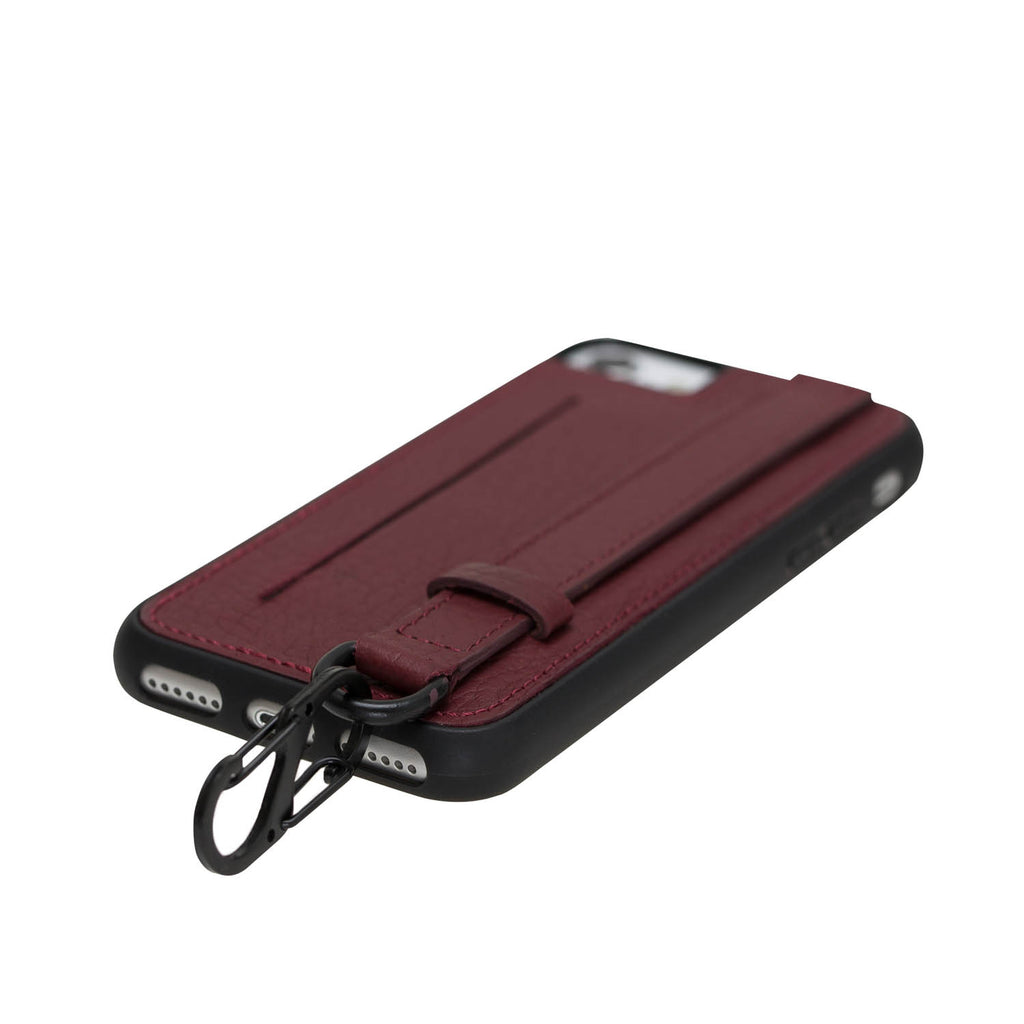 iPhone SE / 8 / 7 Burgundy Leather Snap On Card Holder Case with Back Strap - Hardiston - 5