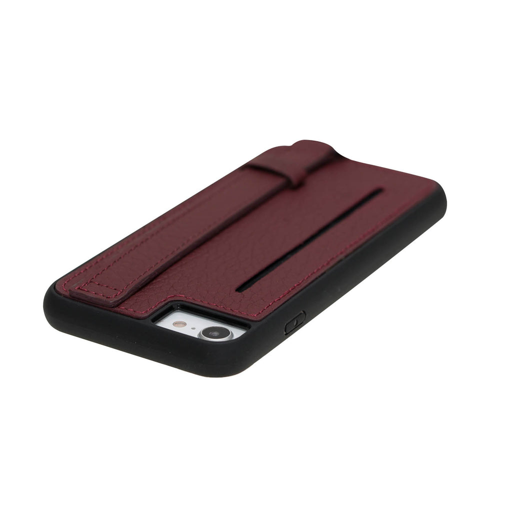 iPhone SE / 8 / 7 Burgundy Leather Snap On Card Holder Case with Back Strap - Hardiston - 6