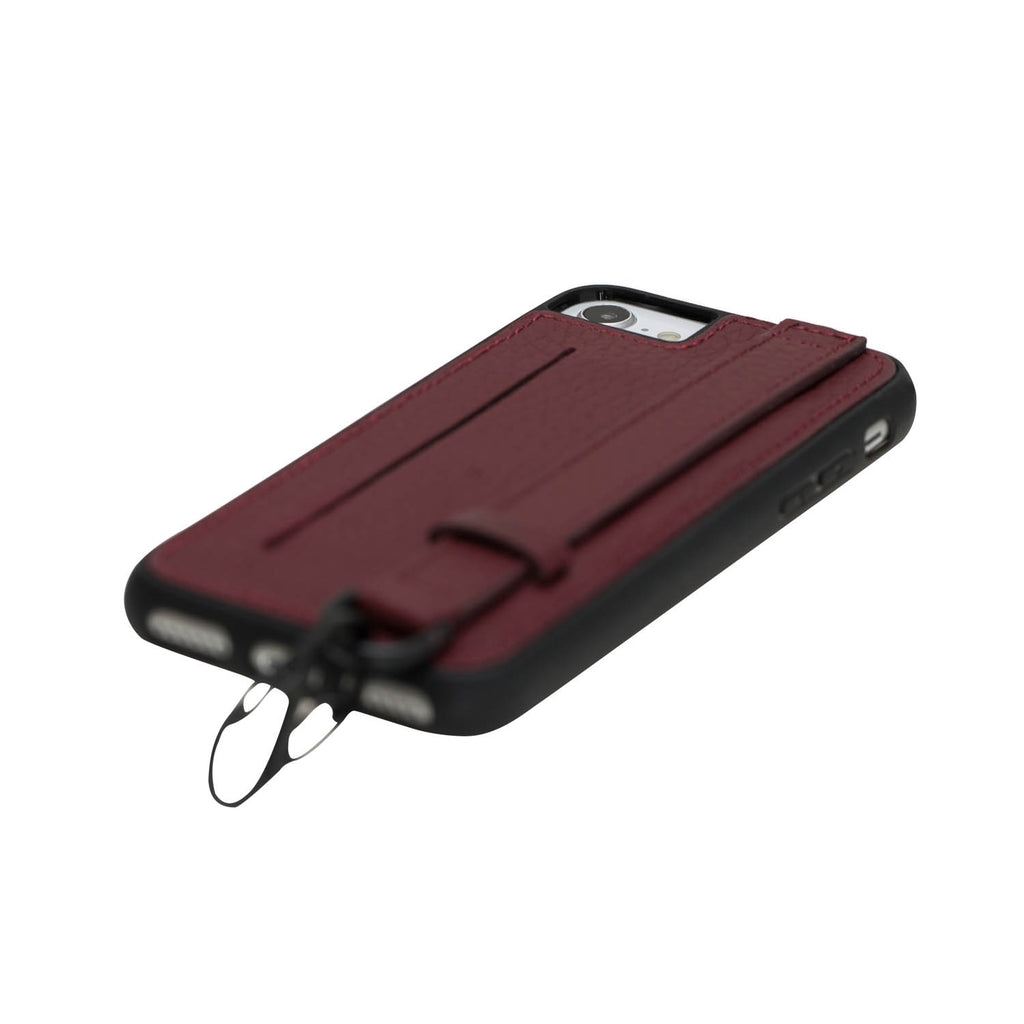 iPhone SE / 8 / 7 Burgundy Leather Snap On Card Holder Case with Back Strap - Hardiston - 7