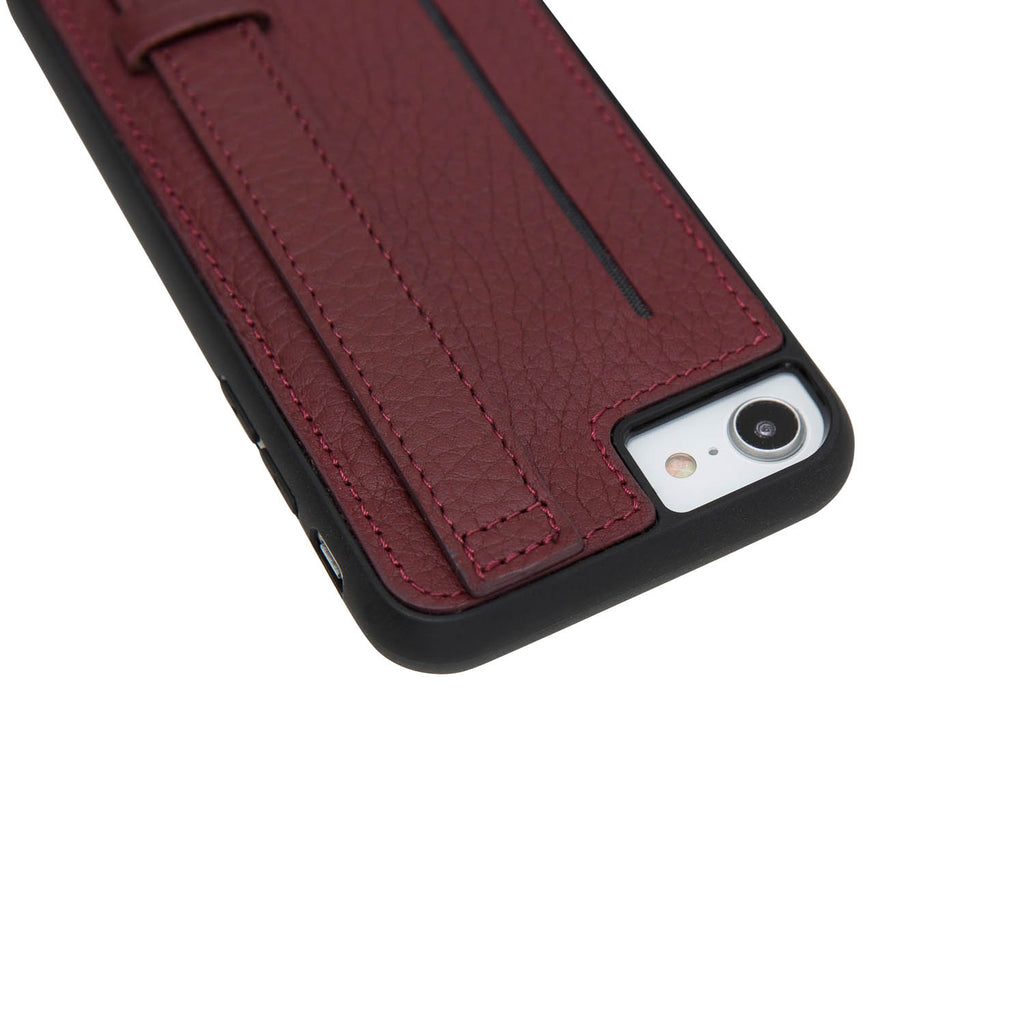 iPhone SE / 8 / 7 Burgundy Leather Snap On Card Holder Case with Back Strap - Hardiston - 9