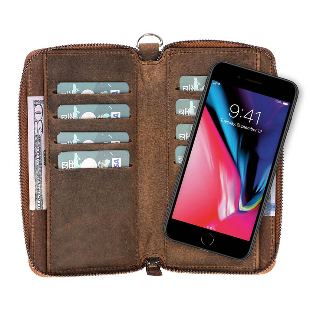 iPhone SE / 8 / 7 Camel Leather 2-in-1 Wallet Purse with Card Holder - Hardiston - 8