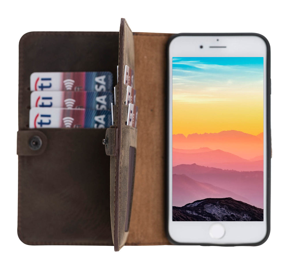iPhone SE / 8 / 7 Mocha Leather Detachable Dual 2-in-1 Wallet Case with Card Holder - Hardiston - 1