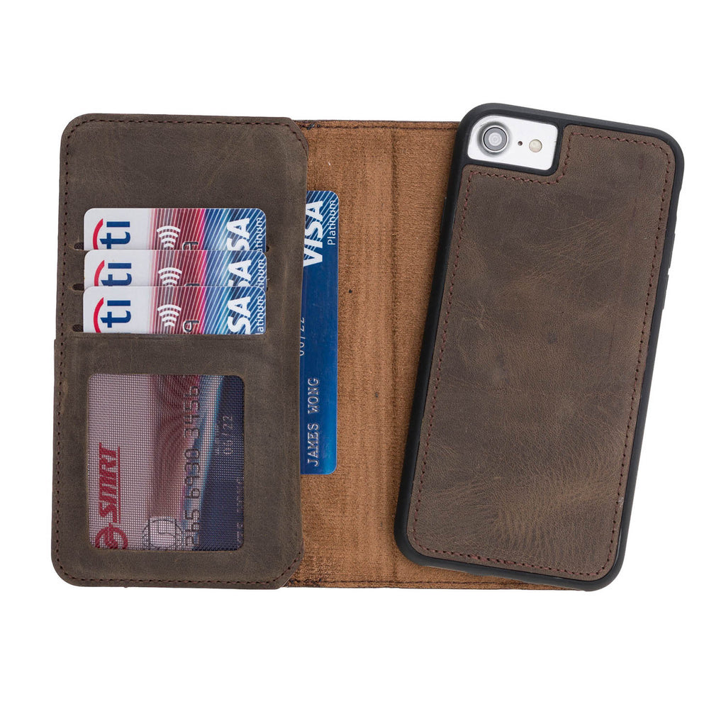 iPhone SE / 8 / 7 Mocha Leather Detachable Dual 2-in-1 Wallet Case with Card Holder - Hardiston - 3