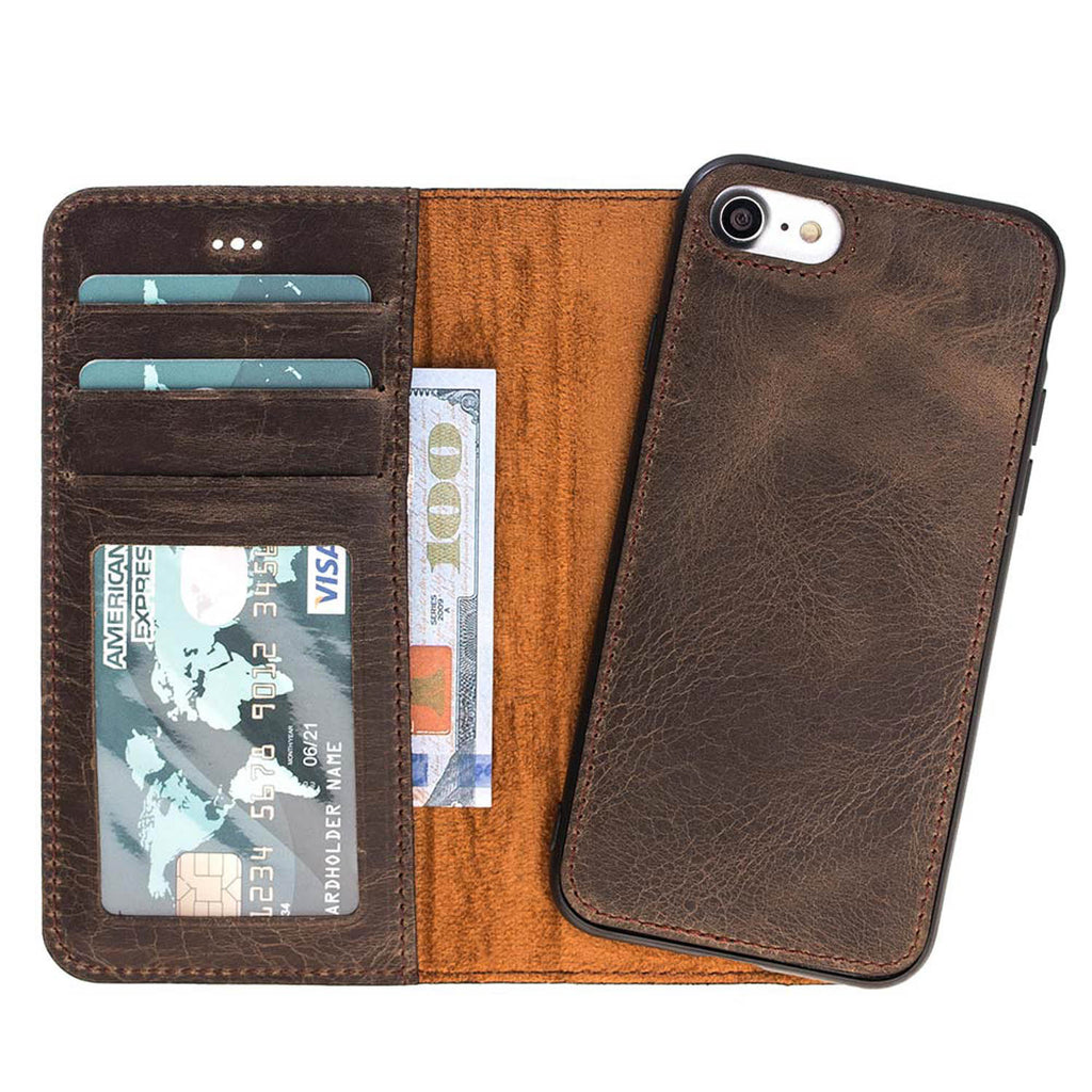 iPhone SE / 8 / 7 Mocha Leather Detachable 2-in-1 Wallet Case with Card Holder - Hardiston - 1