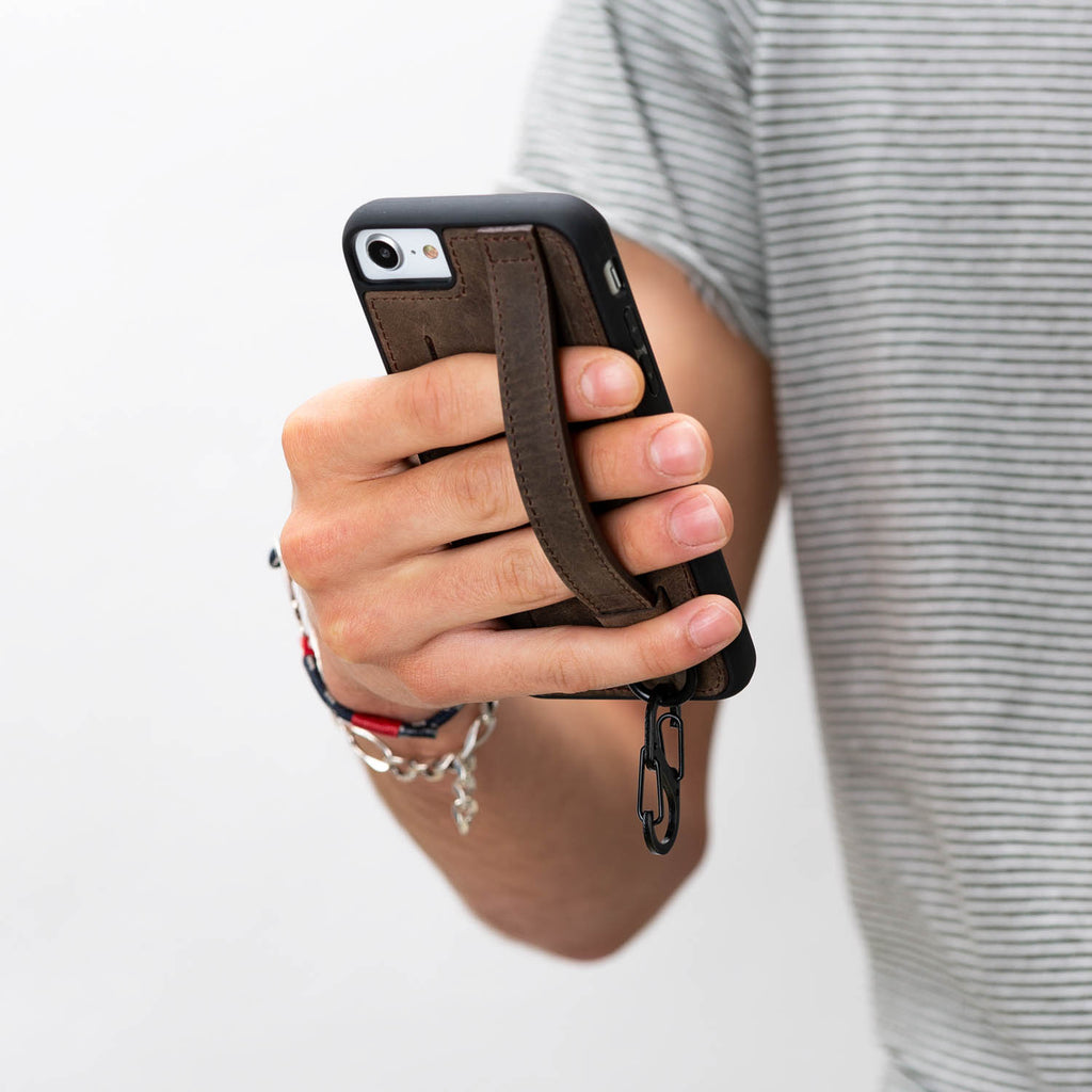 iPhone SE / 8 / 7 Mocha Leather Snap On Card Holder Case with Back Strap - Hardiston - 10