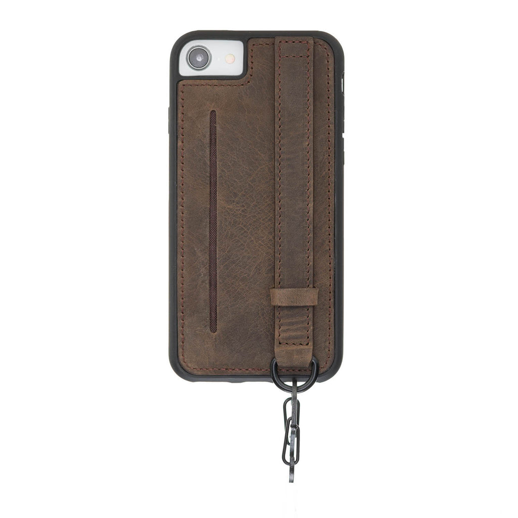 iPhone SE / 8 / 7 Mocha Leather Snap On Card Holder Case with Back Strap - Hardiston - 2