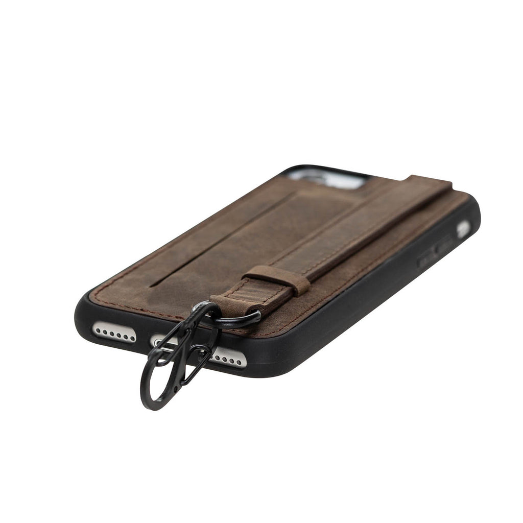 iPhone SE / 8 / 7 Mocha Leather Snap On Card Holder Case with Back Strap - Hardiston - 5