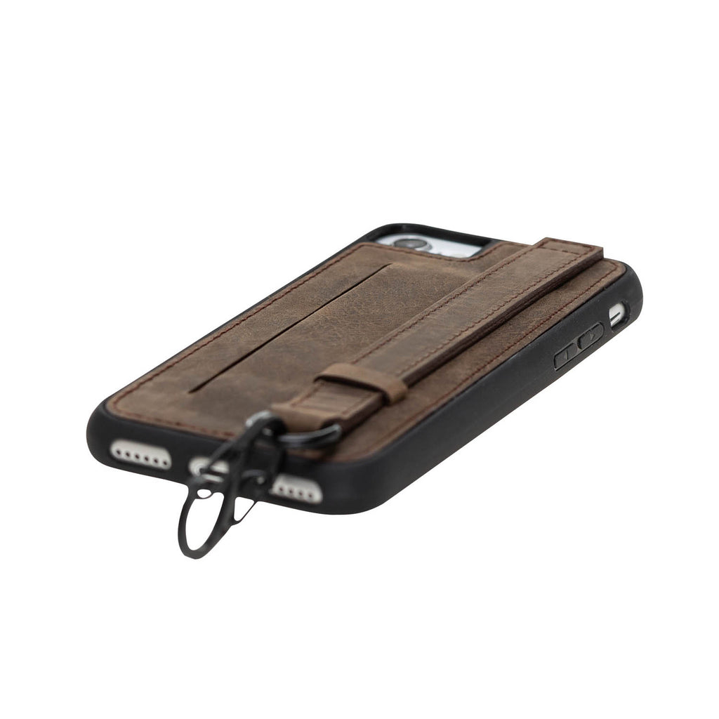 iPhone SE / 8 / 7 Mocha Leather Snap On Card Holder Case with Back Strap - Hardiston - 6