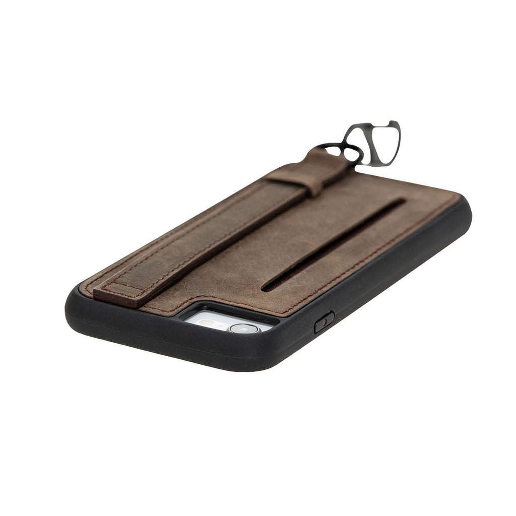 iPhone SE / 8 / 7 Mocha Leather Snap On Card Holder Case with Back Strap - Hardiston - 7