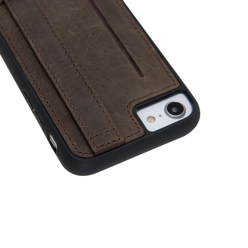 iPhone SE / 8 / 7 Mocha Leather Snap On Card Holder Case with Back Strap - Hardiston - 9