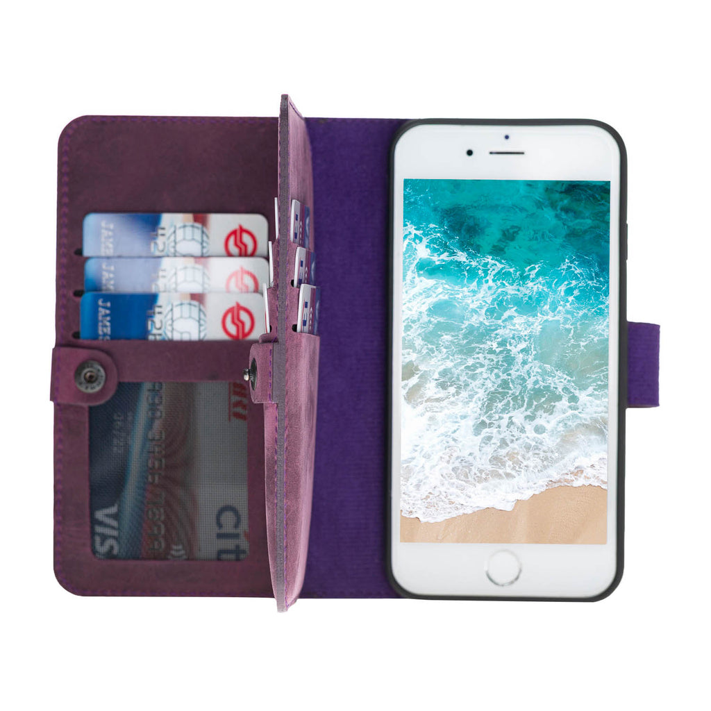 iPhone SE / 8 / 7 Purple Leather Detachable Dual 2-in-1 Wallet Case with Card Holder - Hardiston - 1