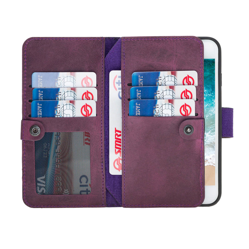 iPhone SE / 8 / 7 Purple Leather Detachable Dual 2-in-1 Wallet Case with Card Holder - Hardiston - 2