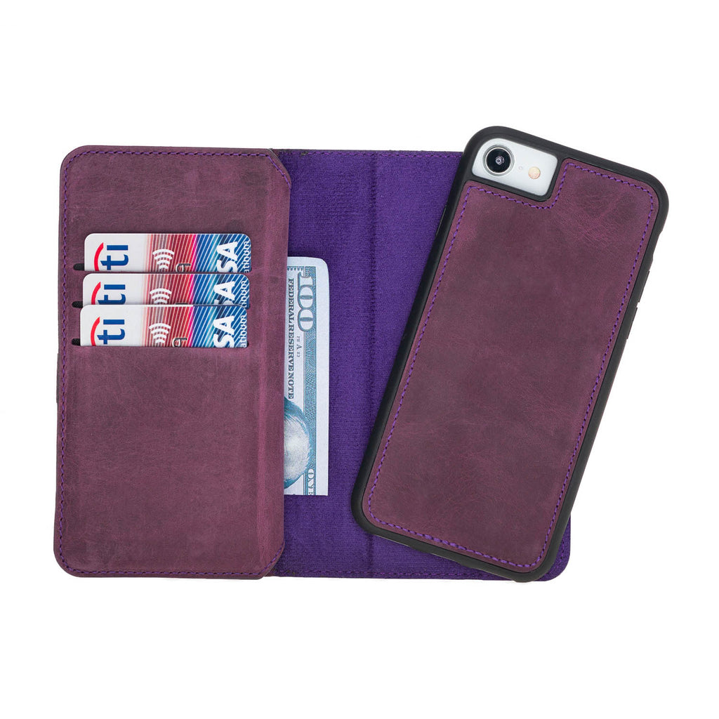 iPhone SE / 8 / 7 Purple Leather Detachable Dual 2-in-1 Wallet Case with Card Holder - Hardiston - 3