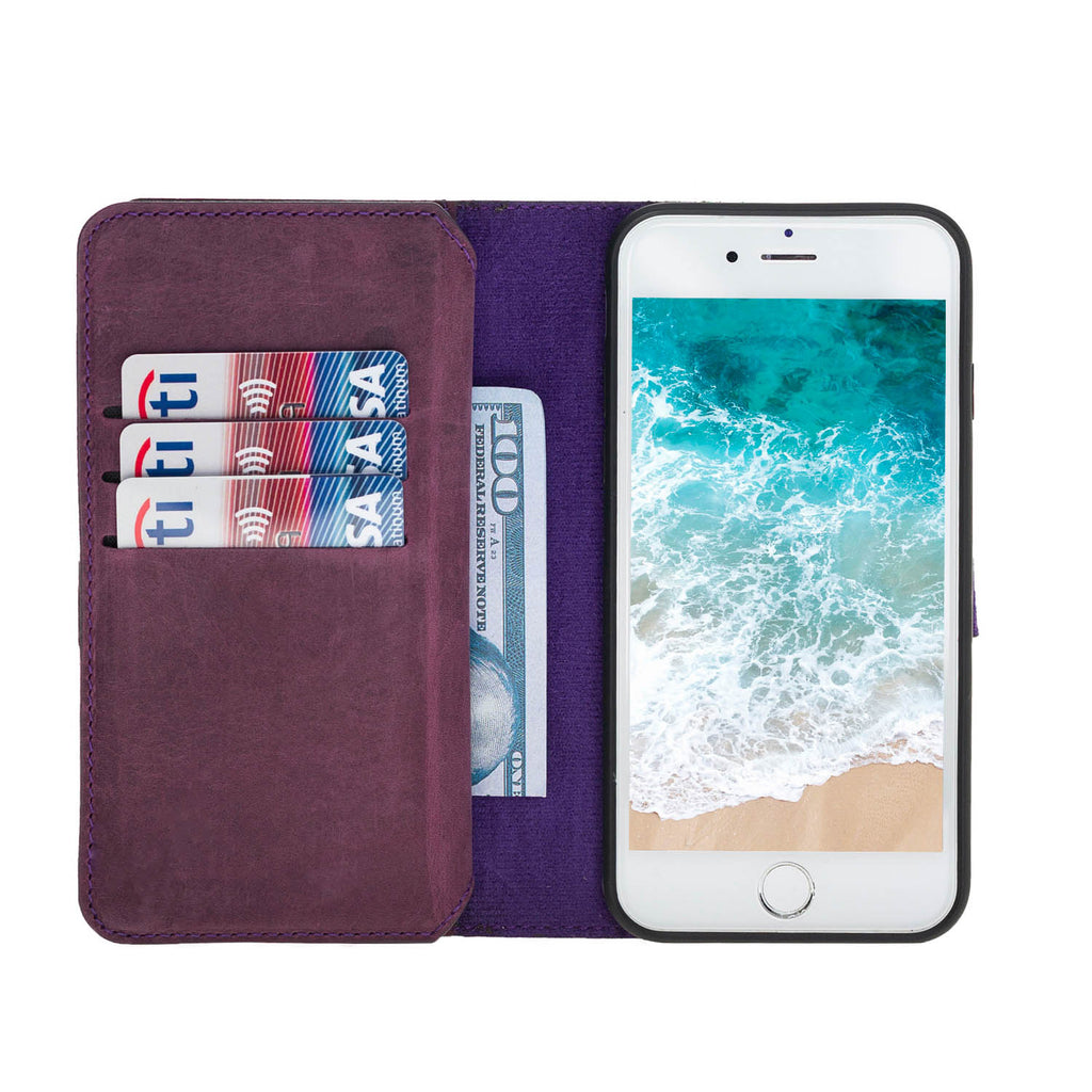 iPhone SE / 8 / 7 Purple Leather Detachable Dual 2-in-1 Wallet Case with Card Holder - Hardiston - 4