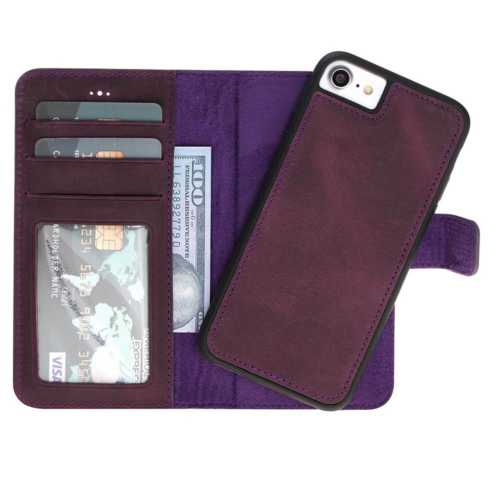 iPhone SE / 8 / 7 Purple Leather Detachable 2-in-1 Wallet Case with Card Holder - Hardiston - 1