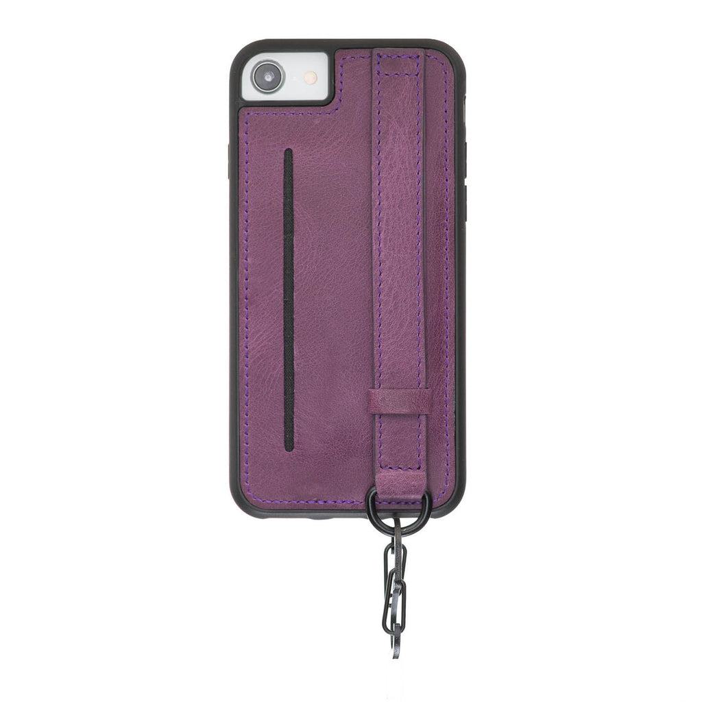iPhone SE / 8 / 7 Purple Leather Snap On Card Holder Case with Back Strap - Hardiston - 1