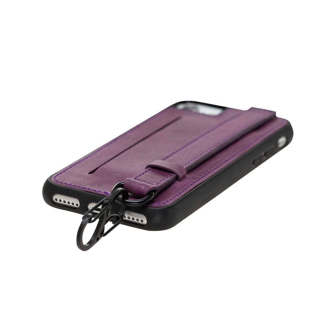iPhone SE / 8 / 7 Purple Leather Snap On Card Holder Case with Back Strap - Hardiston - 4