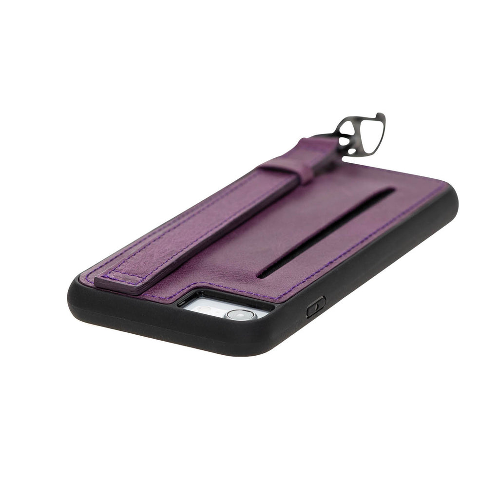 iPhone SE / 8 / 7 Purple Leather Snap On Card Holder Case with Back Strap - Hardiston - 6