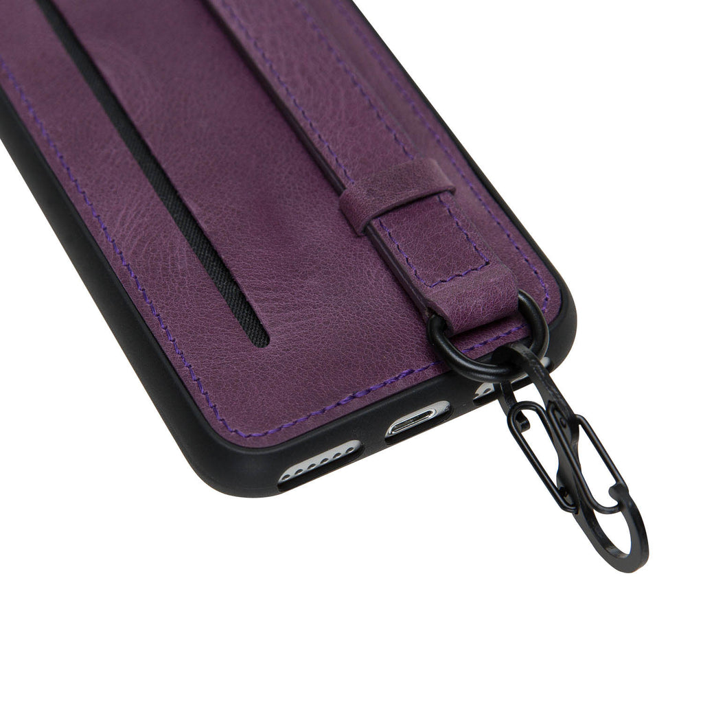 iPhone SE / 8 / 7 Purple Leather Snap On Card Holder Case with Back Strap - Hardiston - 7