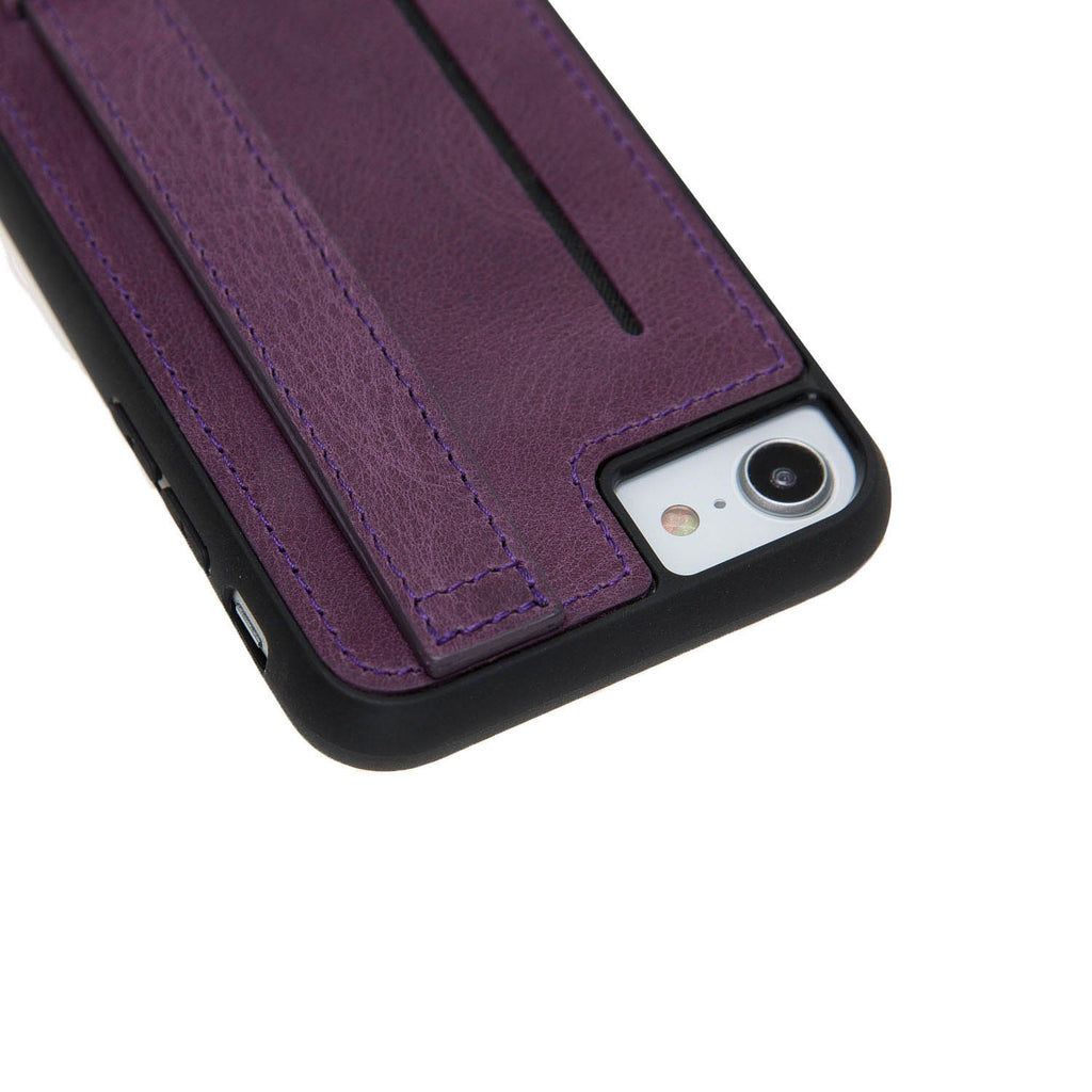 iPhone SE / 8 / 7 Purple Leather Snap On Card Holder Case with Back Strap - Hardiston - 8