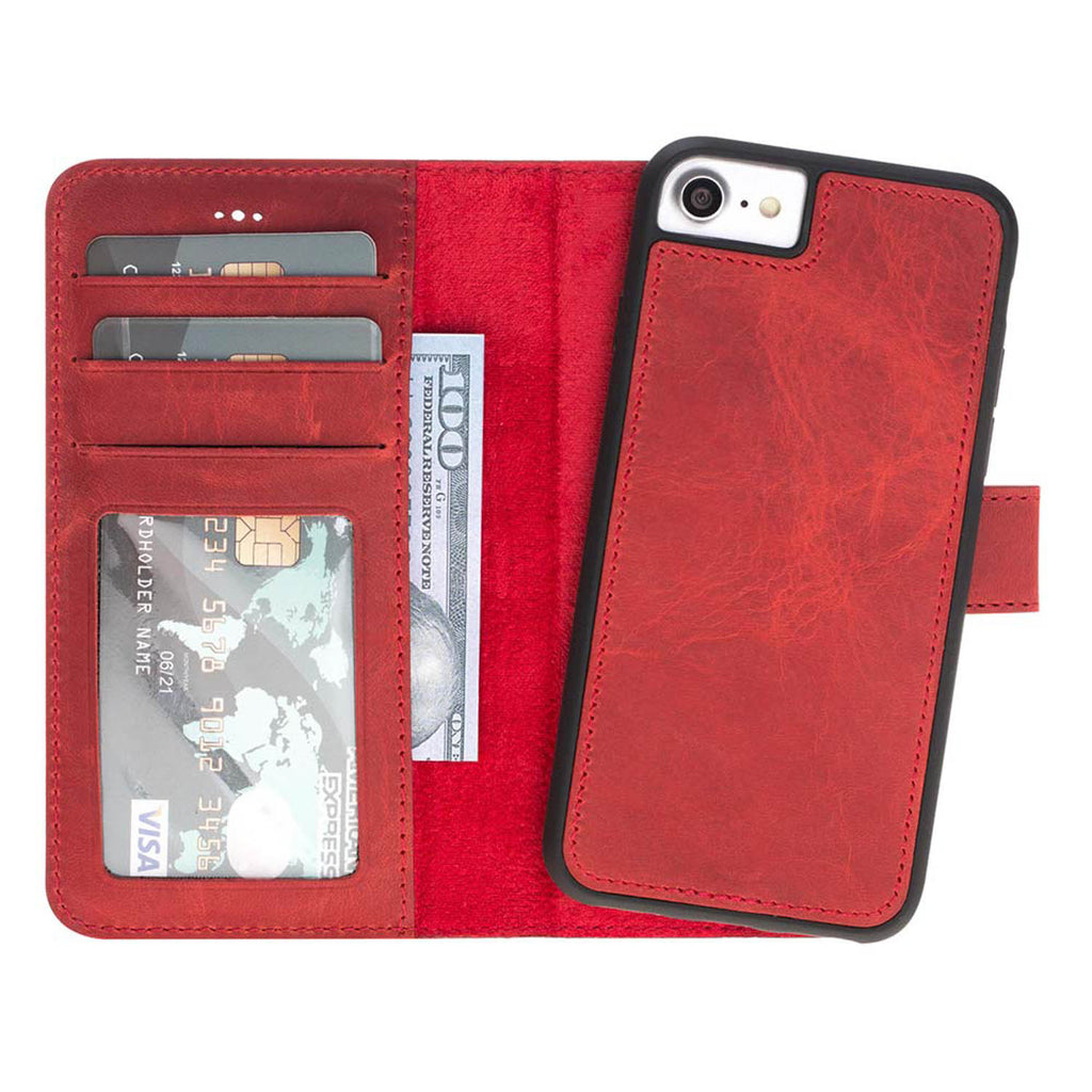 iPhone SE / 8 / 7 Red Leather Detachable 2-in-1 Wallet Case with Card Holder - Hardiston - 1