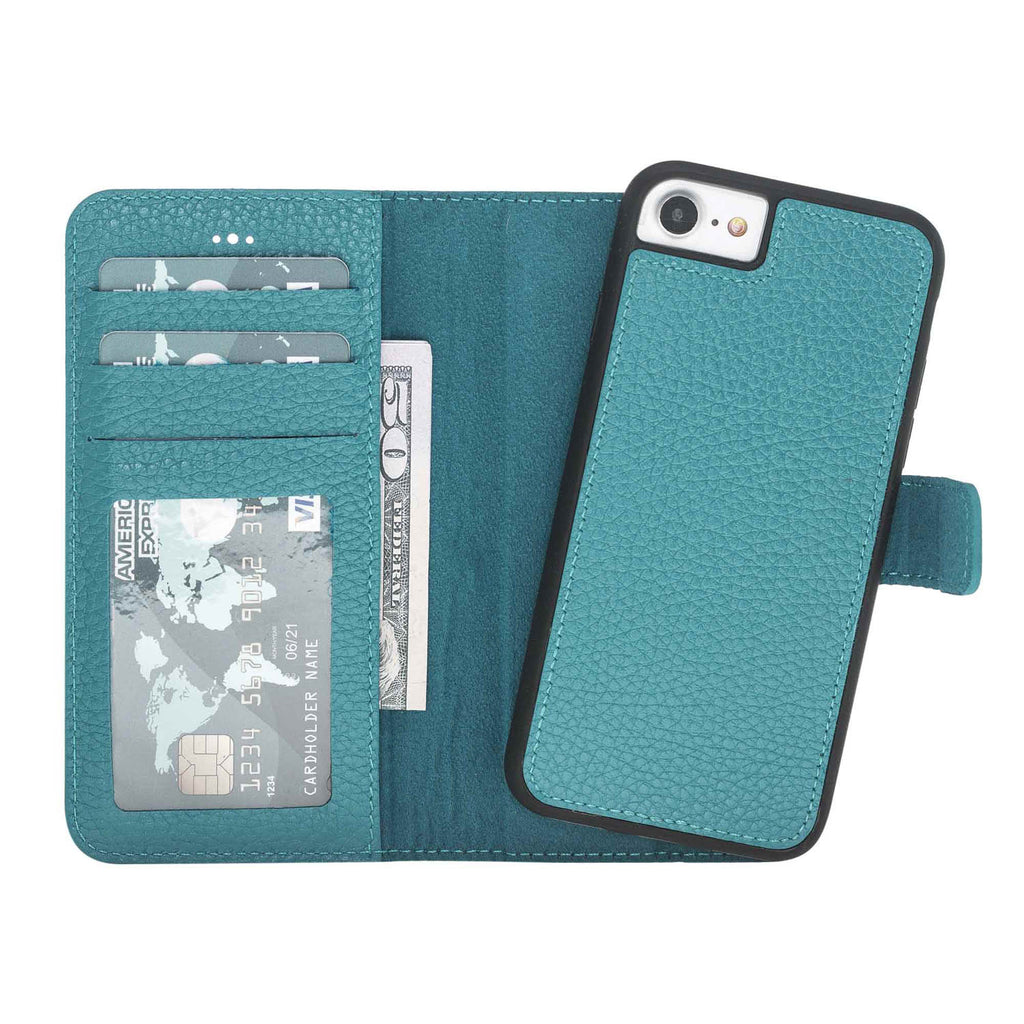 iPhone SE / 8 / 7 Turquoise Leather Detachable 2-in-1 Wallet Case with Card Holder - Hardiston - 1