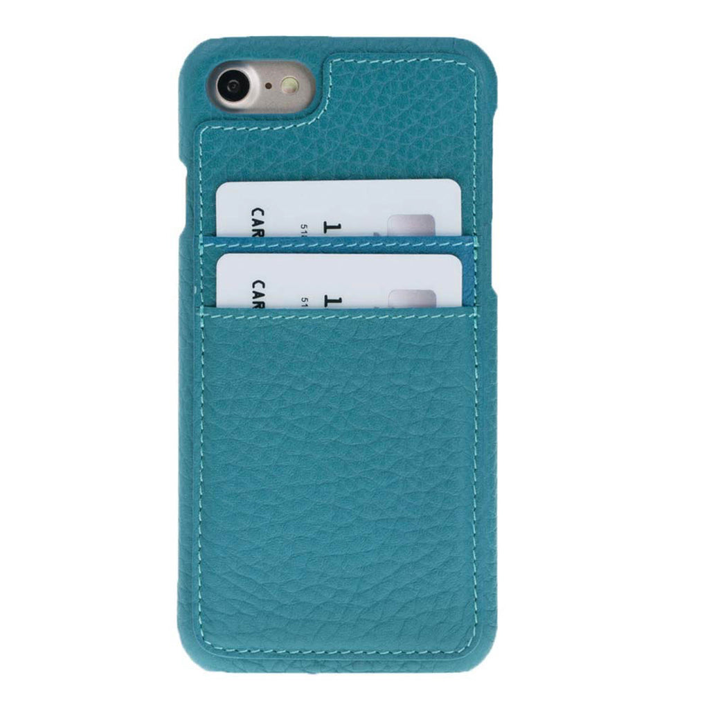 iPhone SE / 8 / 7 Turquoise Leather Snap-On Case with Card Holder - Hardiston - 1